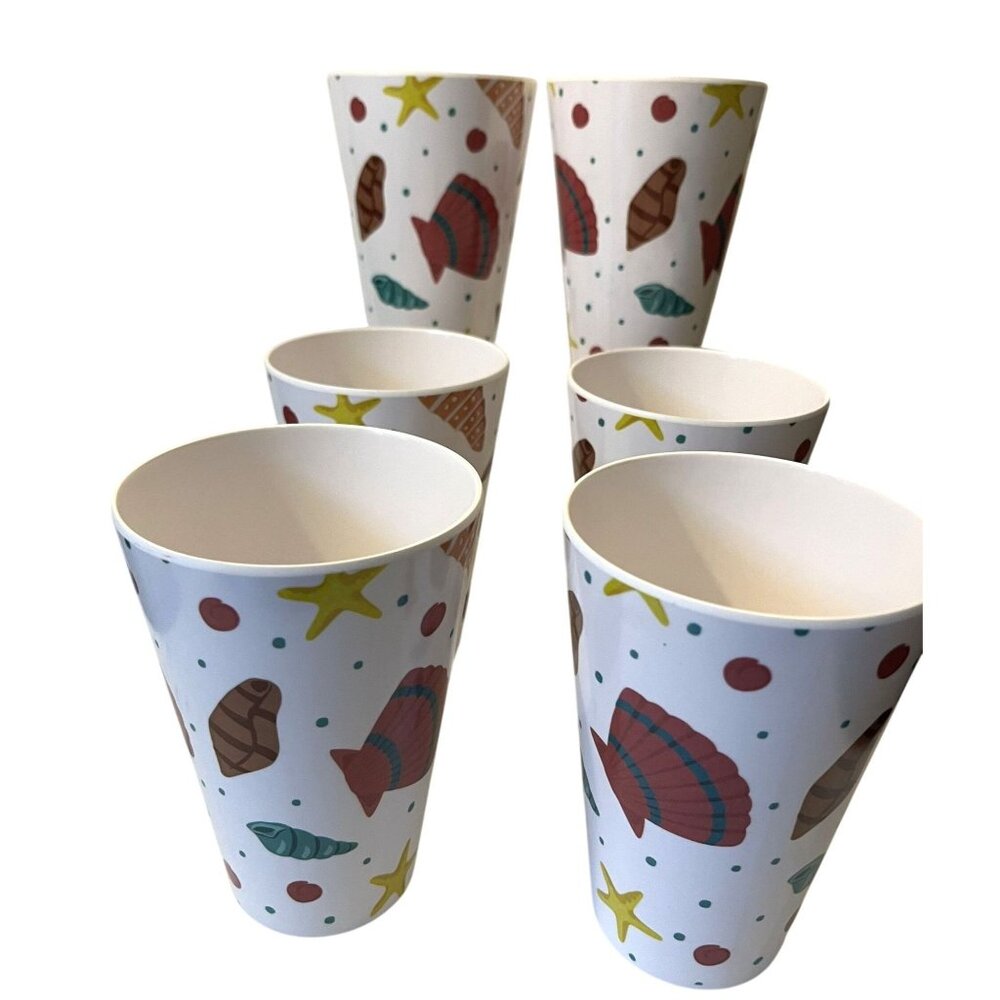 Temptations By Tara Melamine Seashells Tailgate Summer Beach Set of Six Cups
